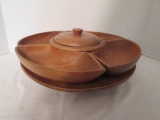 Wood Lazy Susan with Five Piece Serving Tray Set