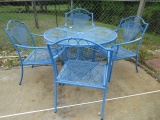 Blue Wrought Iron Table with Four Chairs