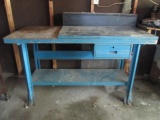 Metal Workbench with Wood Top and Drawer