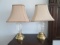 Pair of Brass and Glass Lamps with Frosted Rose Blossoms