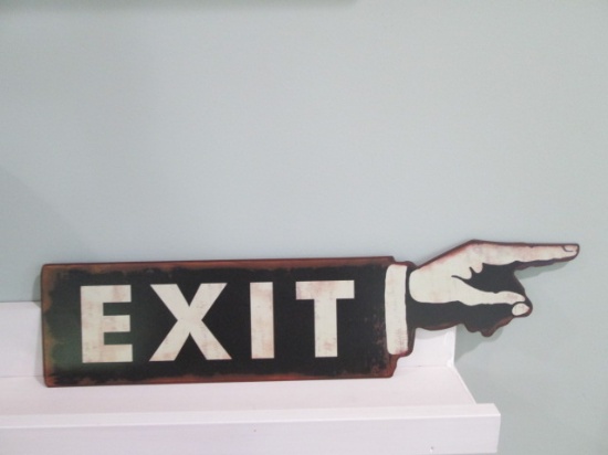 Nostalgic "Exit" Pointing Finger Metal Sign