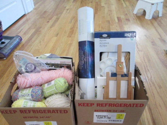 Art and Craft Lot-Paint Kit, Easel, Skeins of Yarn, Knitting/Crochet Needles and Knitting Books