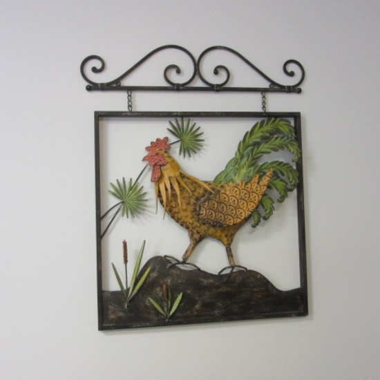 Homeview Design Metal 3-D Rooster and Cattail Wall Art