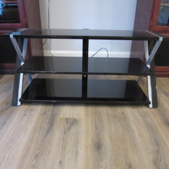 3 Tier Black Tempered Glass Media Stand with Cable Chanel