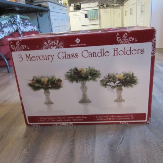 Member's Mark 3 Piece Mercury Glass Candle Holders in Original Box