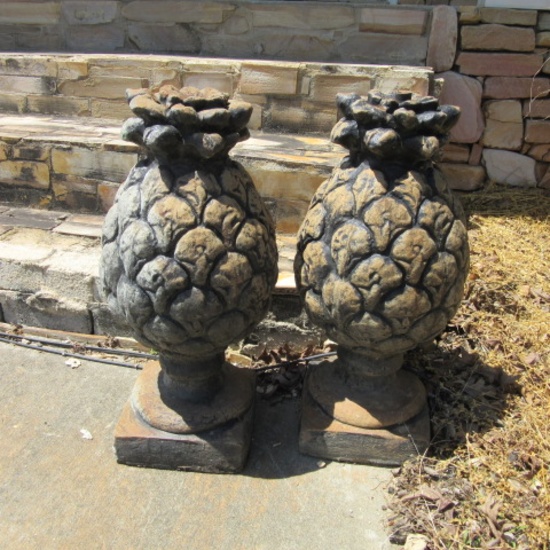 Pair of Concrete Pineapple Statues