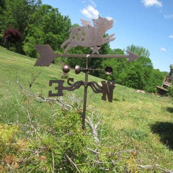 Flying Pig Weather Vane with Post