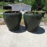 Pair of Large Green Glazed Planters