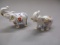 2 White and Floral Porcelain Elephants Marked PG