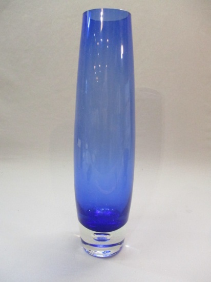 Tall Cobalt Blue w/Clear Bottom Bubble Base Vase 15 1/2"