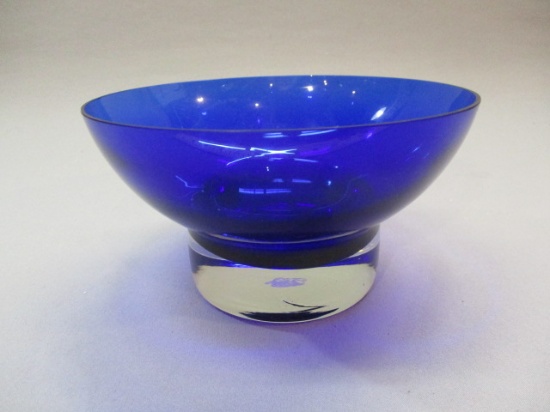 Cobalt Blue w/Clear Bottom Bubble Base Bowl By Snowflakes Made in China 6 1/2" x 4"