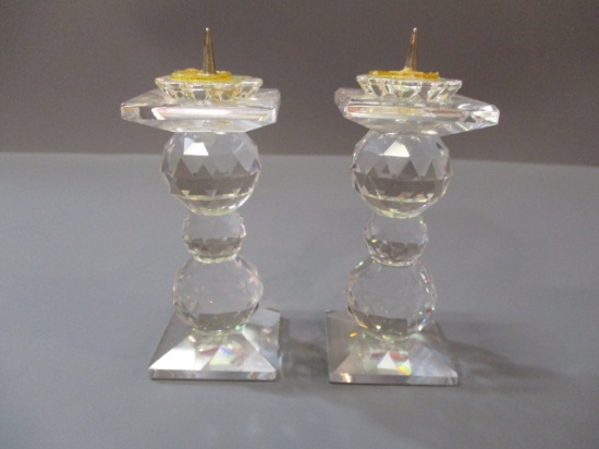2 Swarovski Crystal Candle Holders 4"