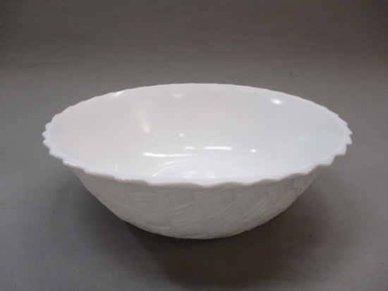 Vintage Milk Glass Basket Weave Bowl 9" x 3"