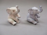 1 Porcelain White Sitting Elephant Marked PG & 1 Blue/White Speckled Sitting Elephant  Marked PG