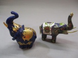 Cobalt Blue Elephant w/Gold Details Marked PG & Blue CloisonnÃ© Elephant Made in China