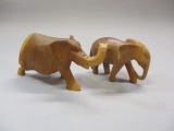 2 Hand Carved Wood Elephants