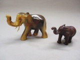 Hand Carved Wood Elephant & Wood Elephant Marked PG