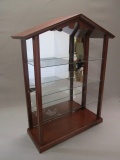 Hanging Wood Display Case w/Glass Shelves & Mirrored Back 19