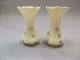 2 Vintage Belleek Ireland Shamrock Vases 5 1/2