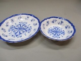 2 Blue and White Plastic Bowls 9 1/2