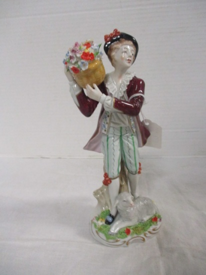 German 19th Century Porcelain Young Man w/Flowers Figurine