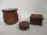 Antique Wood Tea Caddy & 2 Wood Boxes (Lot of 3)