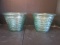 Pair of Vintage Green Glass Basket Weave Design Flower Pots