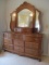 Athens Furniture Oak Dresser and Tri-Fold Mirror with Glove Box