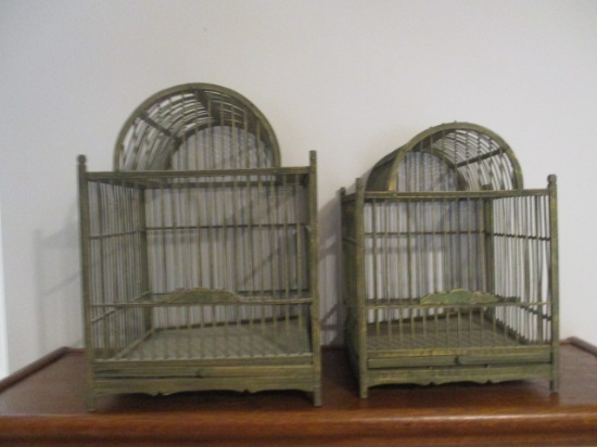Two Wood Painted Green Finch/Bird Cages