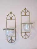 Pair of Gold Metal Wall Sconce/Pillar Candle Holders