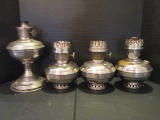 Four Aladdin Silver Metal Oil Font Lamps