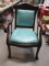 Antique Blue Leather Seat & Back Ball & Claw Feet Chair w/nailheads