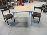 Metal Legs Child's Table & 2 Wood Chairs
