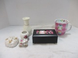 Black Music Box, Owl Mug, Vase, 3 trinket boxes