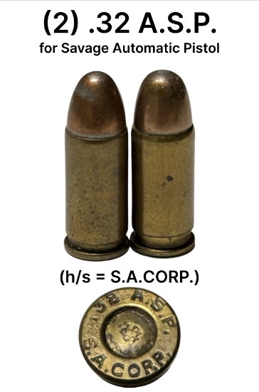 2rds. of .32 A.S.P. Ammunition for Savage Automatic Pistol