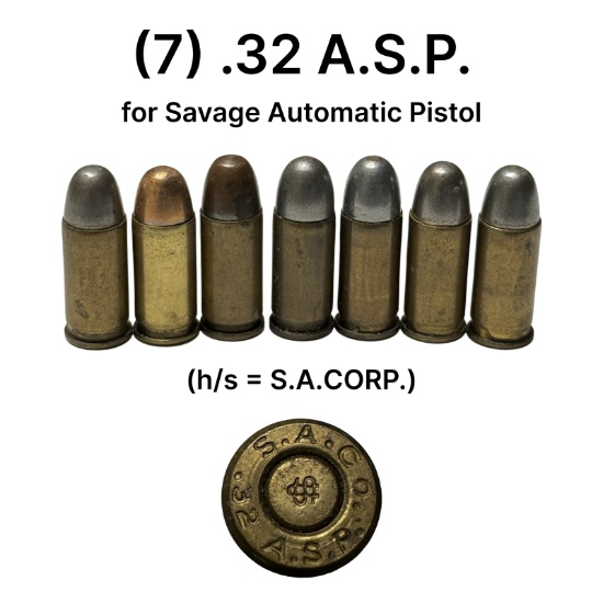 7rds. of .32 A.S.P. Ammunition for Savage Automatic Pistols