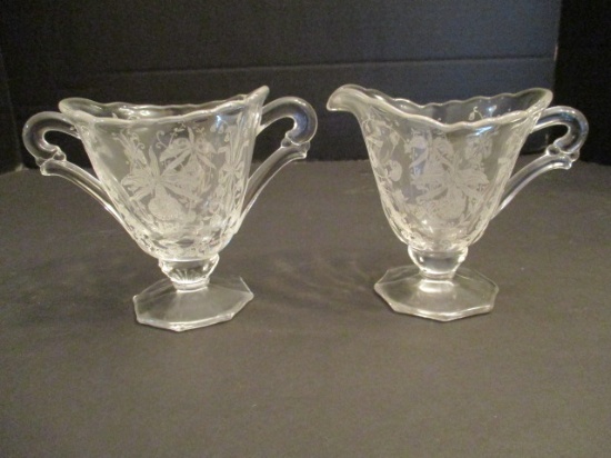 Heisey Orchid Creamer and Sugar