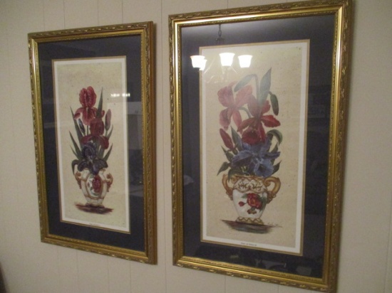 Pair of Framed and Matted Vase of Irises Prints