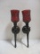 2 Votive Wall Sconces w/red globes