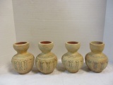 4 Vintage Pottery Vases w/Hand Etched Surface Scoring