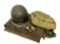 WWII M1 Front Seam Swivel Bale Helmet, multi-utensils, Wool blanket, and Gas mask bag