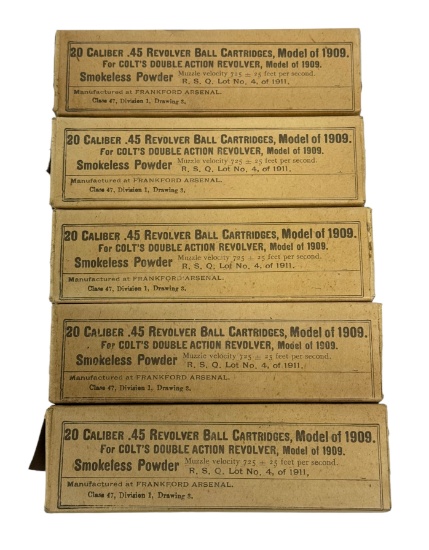 SEALED & MINT 100rds. of 1913 dated Frankford Arsenal .45 LONG COLT Model of 1909 Ammunition
