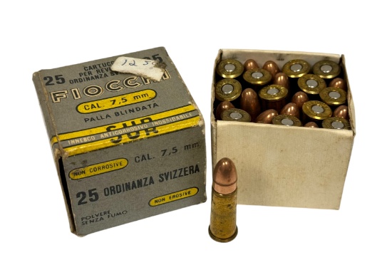 NIB 25rds. of 7.5mm SWISS M1882 ORDNANCE Revolver Ammunition