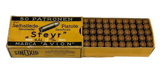 NIB 50rds. of 9mm STEYR Sinoxid RWS Vintage Collectible Ammunition