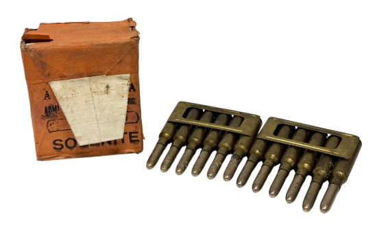 1936 Dated 12rds. of 6.5x52mm CARCANO M91 SMI Military Surplus Ammunition on Stripper Clips