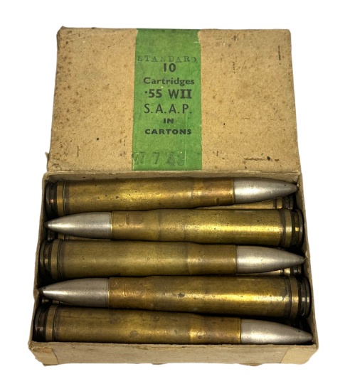 Extremely RARE Original 1943 dated 10rd. Box of .55 WII BOYS CAL. Ammo for BOYS ANTI-TANK Rifle