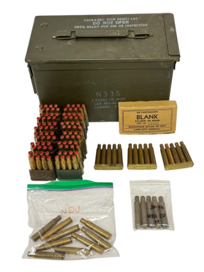 145rds. of .30 CAL. (30-06 SPRG) BLANK Cartridge Ammunition on Enbloc / Stripper Clips in Can