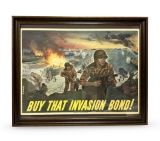 Original Framed Authentic WWII 1944 “BUY THAT INVASION BOND!” Poster by R. Moore