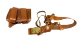 Reenactment Brown Leather Civil War CS Cartridge Box & Sam Brown Belt with US Buckle
