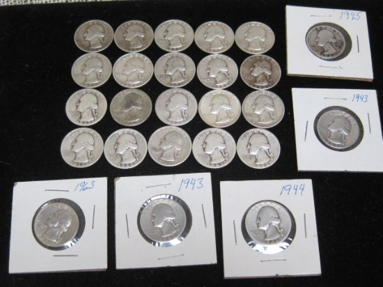 Lot of (25) Pre-1964 Silver Quarters